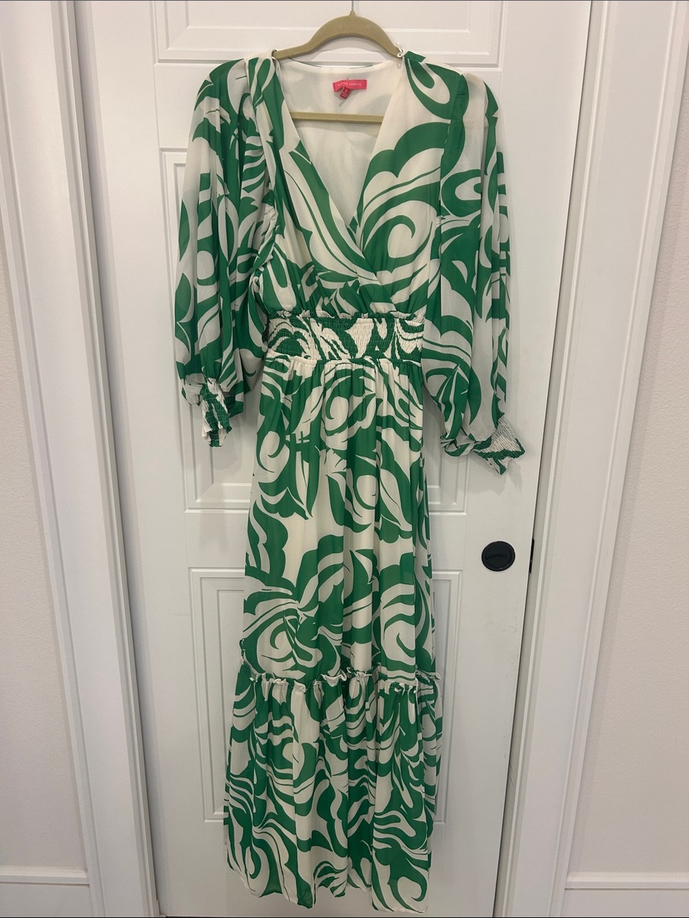 Flying Tomato Green & White Abstract Swirl Maxi Dress